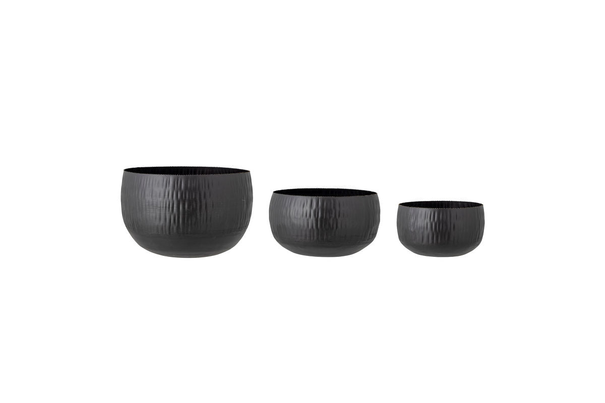 Bloempotset Onyx – Glanzend metalen design in Zwart (set van 3)