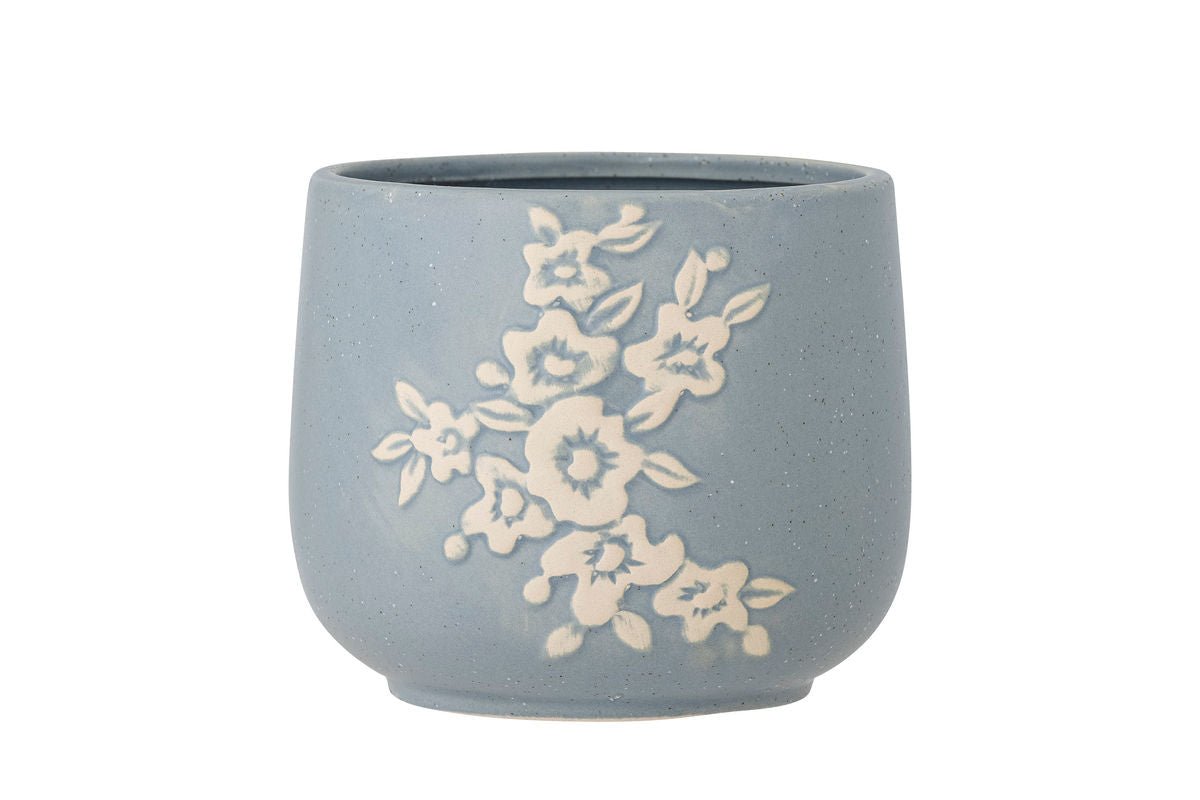 Bloempot Livia – Met de hand gedecoreerd bloemdessin in Blauw