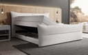 Boxspringbett Elea Leinen-Optik in Weiß (Beverly 21) – Stauraum geöffnet seitlich
