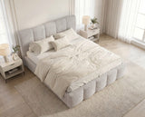 Designer Polsterbett Elva in Bouclé – Hellgrau