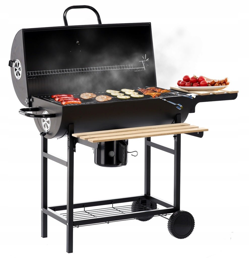 Houtskoolgrill BarrelPro – Grillwagen met deksel, thermometer en opbergruimte