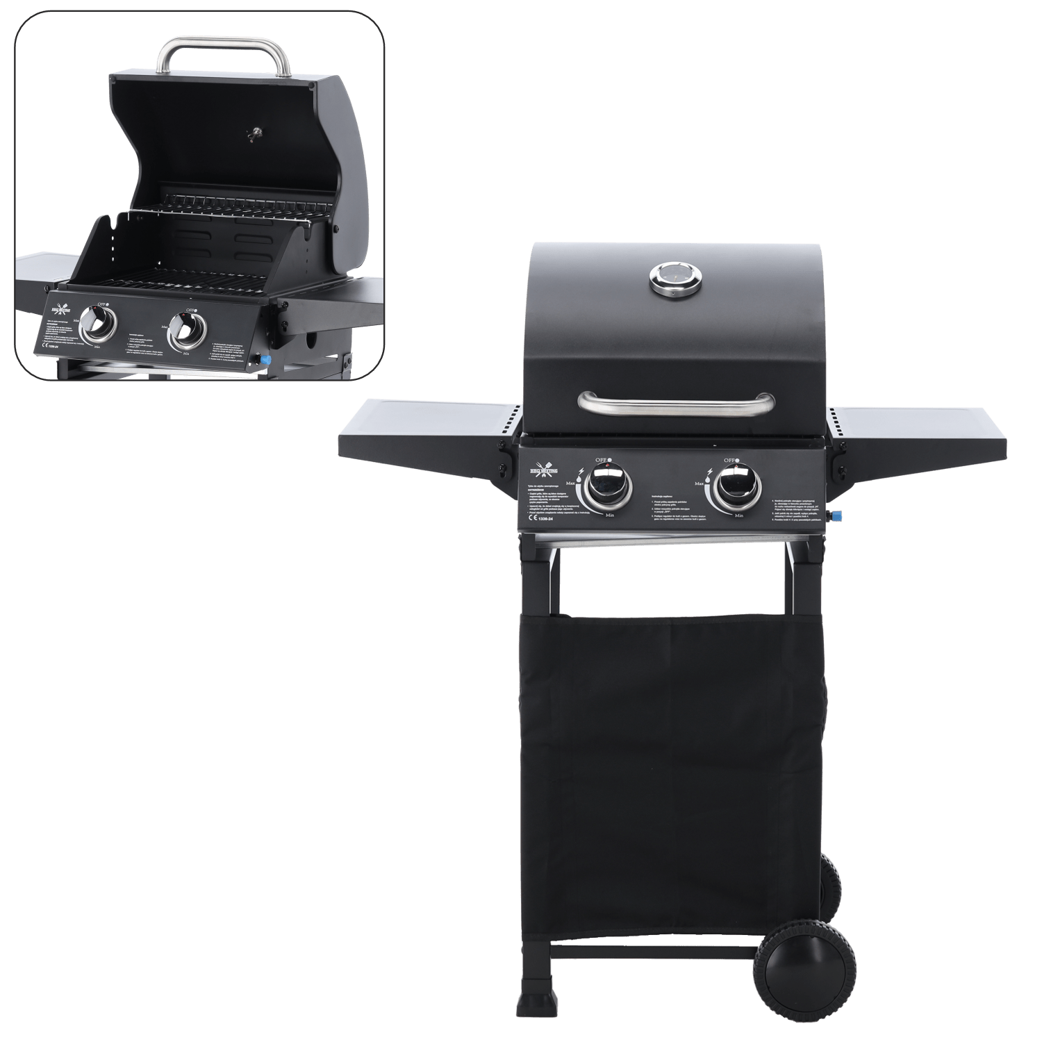 Gasbarbecue BarbecuePro – 2-brander grillwagen met thermometer en opklapbare zijtafels