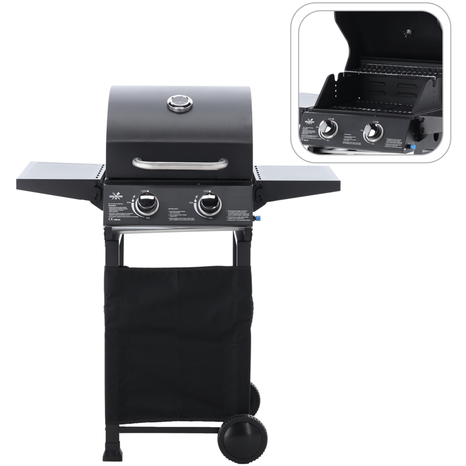 Gasbarbecue BarbecuePro – 2-brander grillwagen met thermometer en opklapbare zijtafels