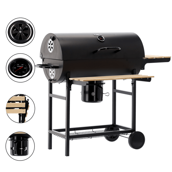 Houtskoolgrill BarrelPro – Grillwagen met deksel, thermometer en opbergruimte