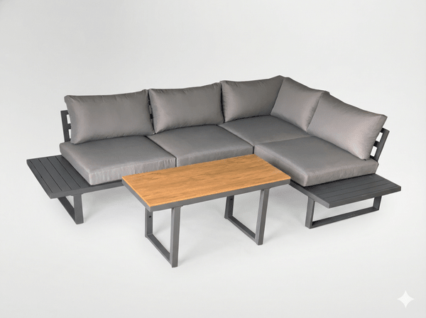 Tuin Loungeset Santorin – Aluminium Hoekbank met in hoogte verstelbare tafel