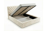 Designer Polsterbett Enzo in Samt mit Stauraum – Beige