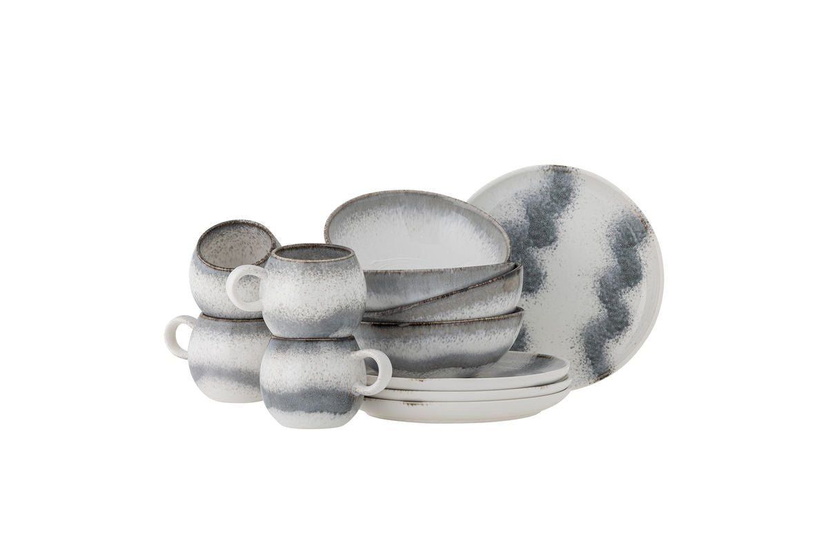 Ontbijtset Liora – steengoed met gestructureerde glazuur (12-delig)