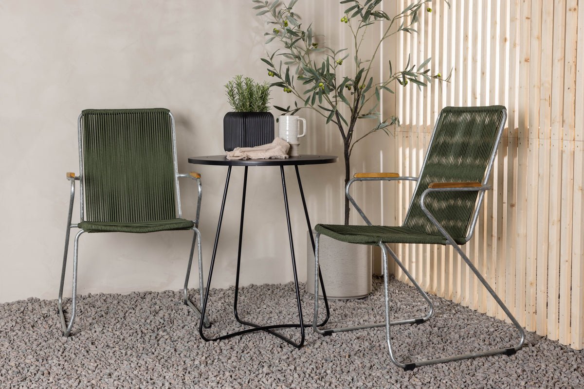 Tuin Cafégroep Malte – 3-delige tuinmeubelset met groene stoelen