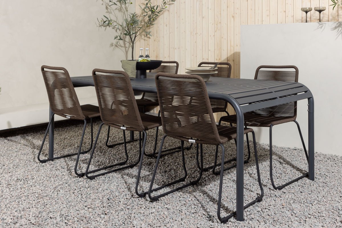 Tuin Eetgroep Savannah – 7-delige tuinmeubelset met bruine stoelen