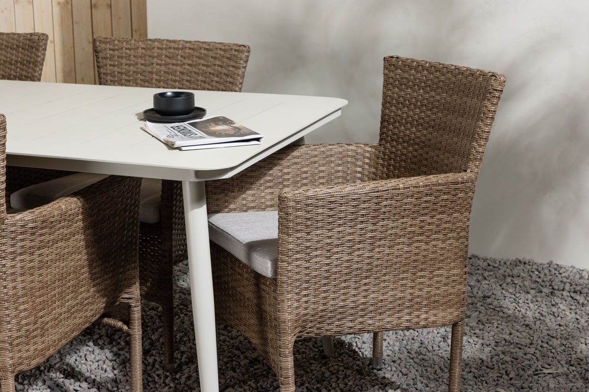 Tuin eethoek Brooks – 7-delige tuinmeubelset in Bruin/Wit