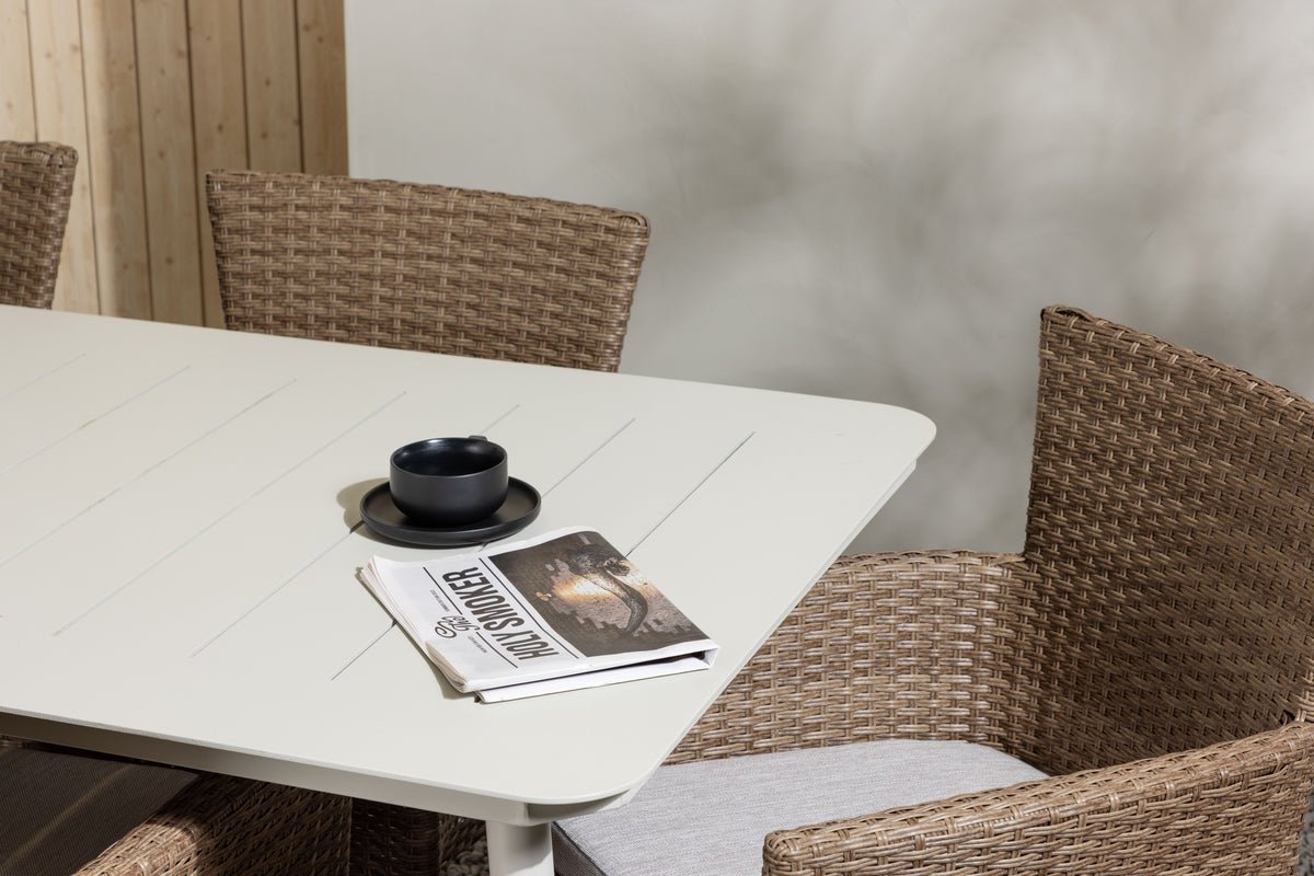 Tuin eethoek Brooks – 7-delige tuinmeubelset in Bruin/Wit