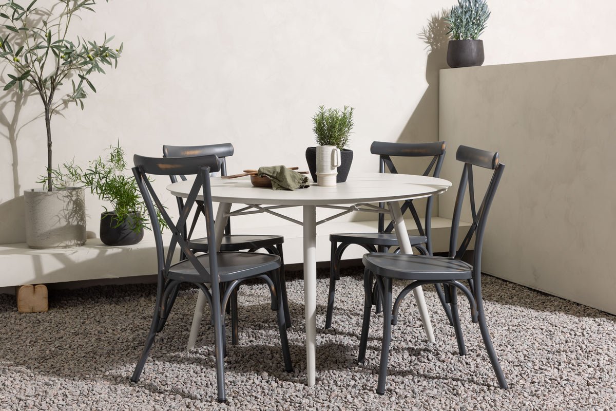 Tuin Eetgroep Jonny – 5-delige tuinmeubelset met ronde aluminium tafel