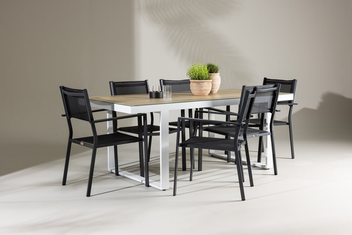 Tuin eethoek Silva – 7-delige tuinmeubelset in Zwart/Wit