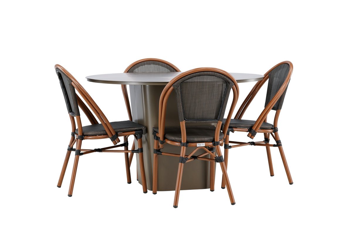 Tuin Eetgroep Mina – 5-delige tuinmeubelset met bruine aluminium tafel