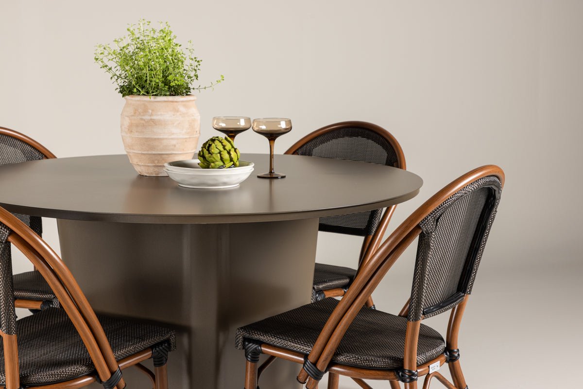 Tuin Eetgroep Mina – 5-delige tuinmeubelset met bruine aluminium tafel