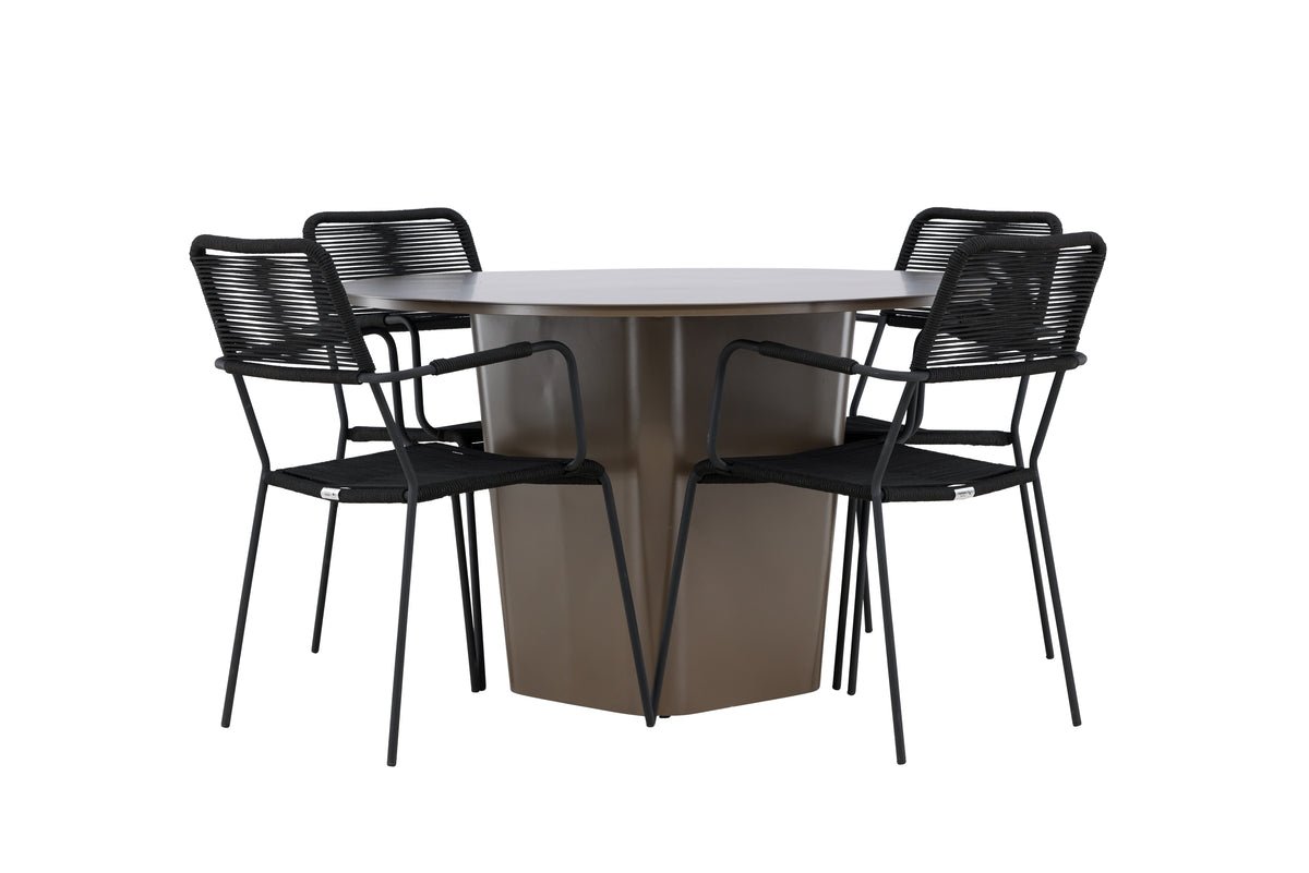 Tuin Eetgroep Francesco – 5-delige tuinmeubelset met ronde aluminium tafel