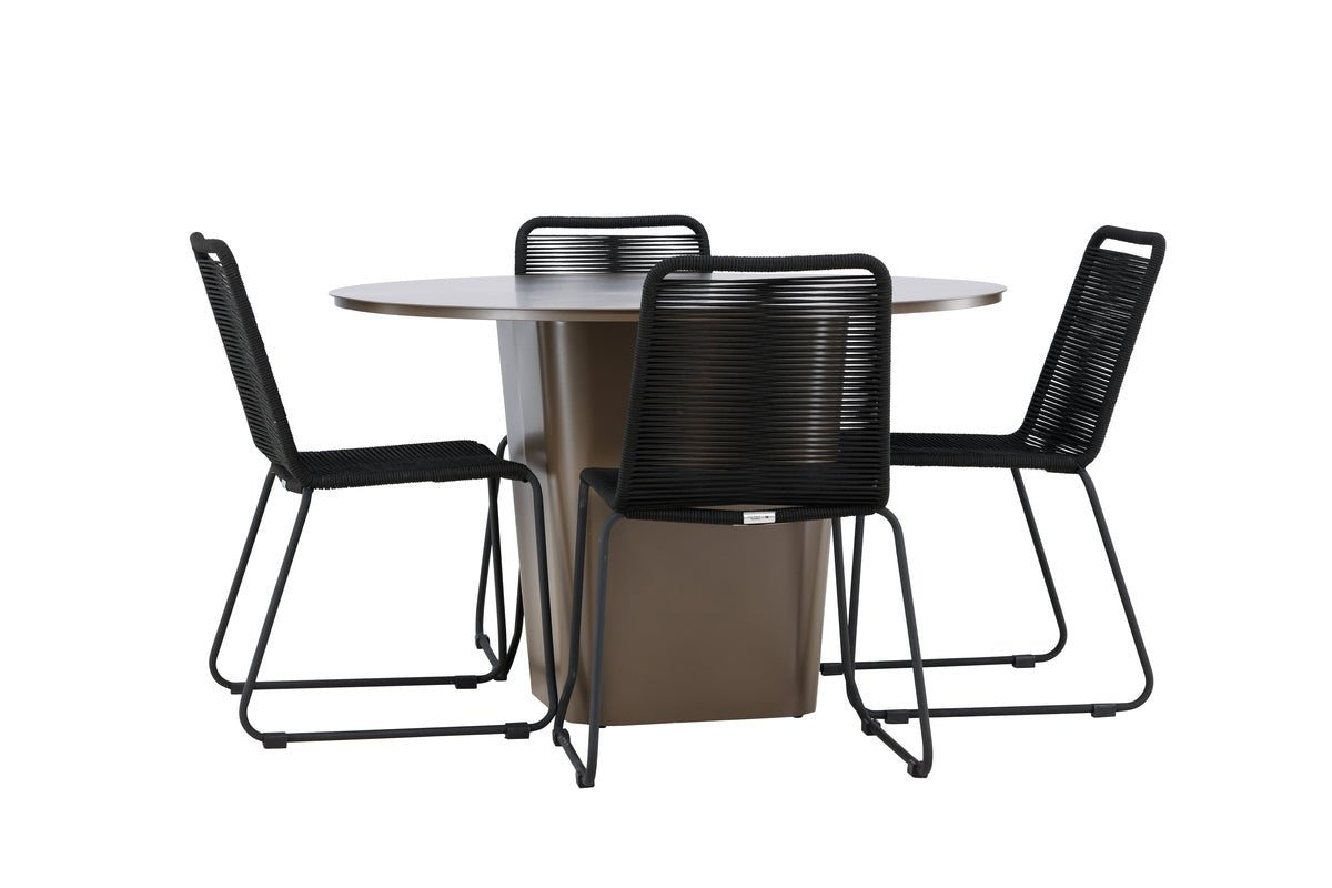 Tuin Eetgroep Aiko – 5-delige tuinmeubelset met bruine ronde tafel