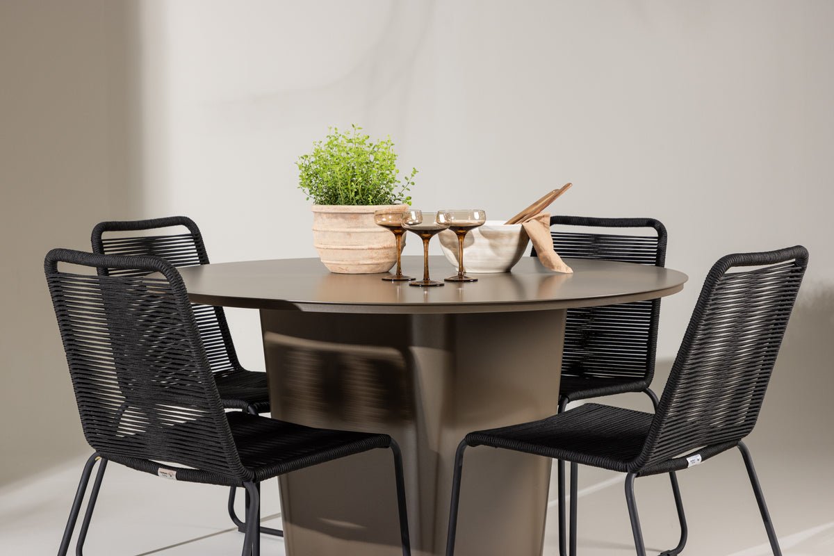 Tuin Eetgroep Aiko – 5-delige tuinmeubelset met bruine ronde tafel