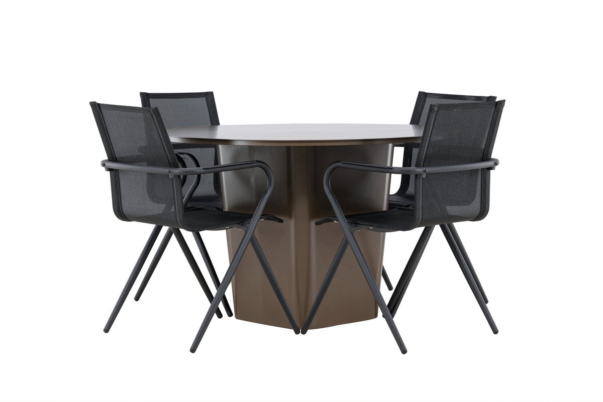 Tuin Eetgroep Grace – 5-delige tuinmeubelset met bruine ronde tafel
