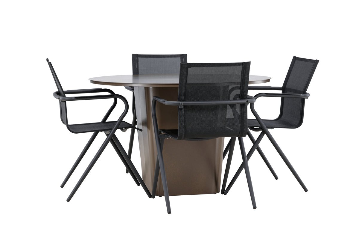 Tuin Eetgroep Grace – 5-delige tuinmeubelset met bruine ronde tafel