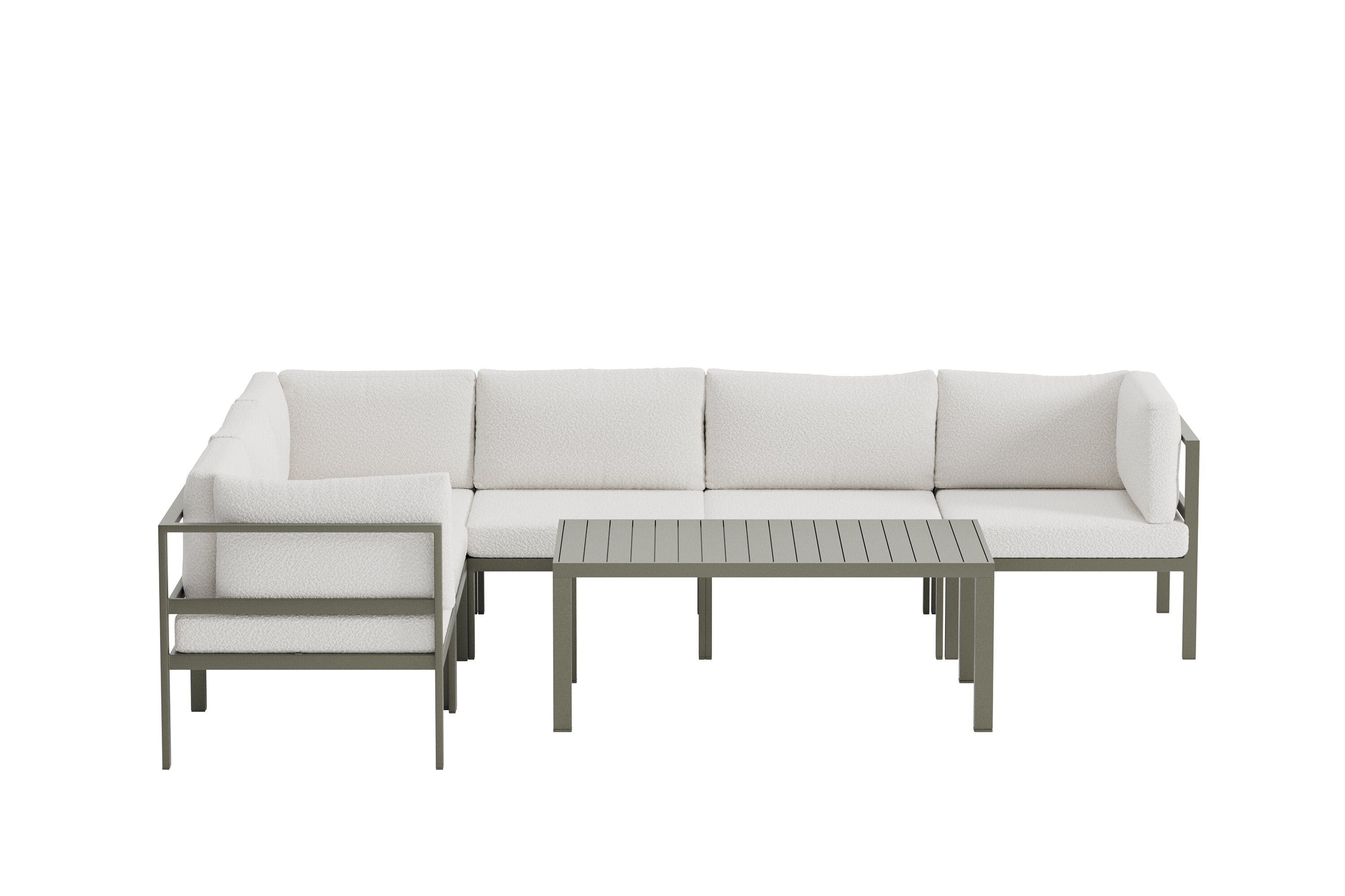 Tuinloungezetel Torena 3+3 – Grote hoekbank in wit met tafel