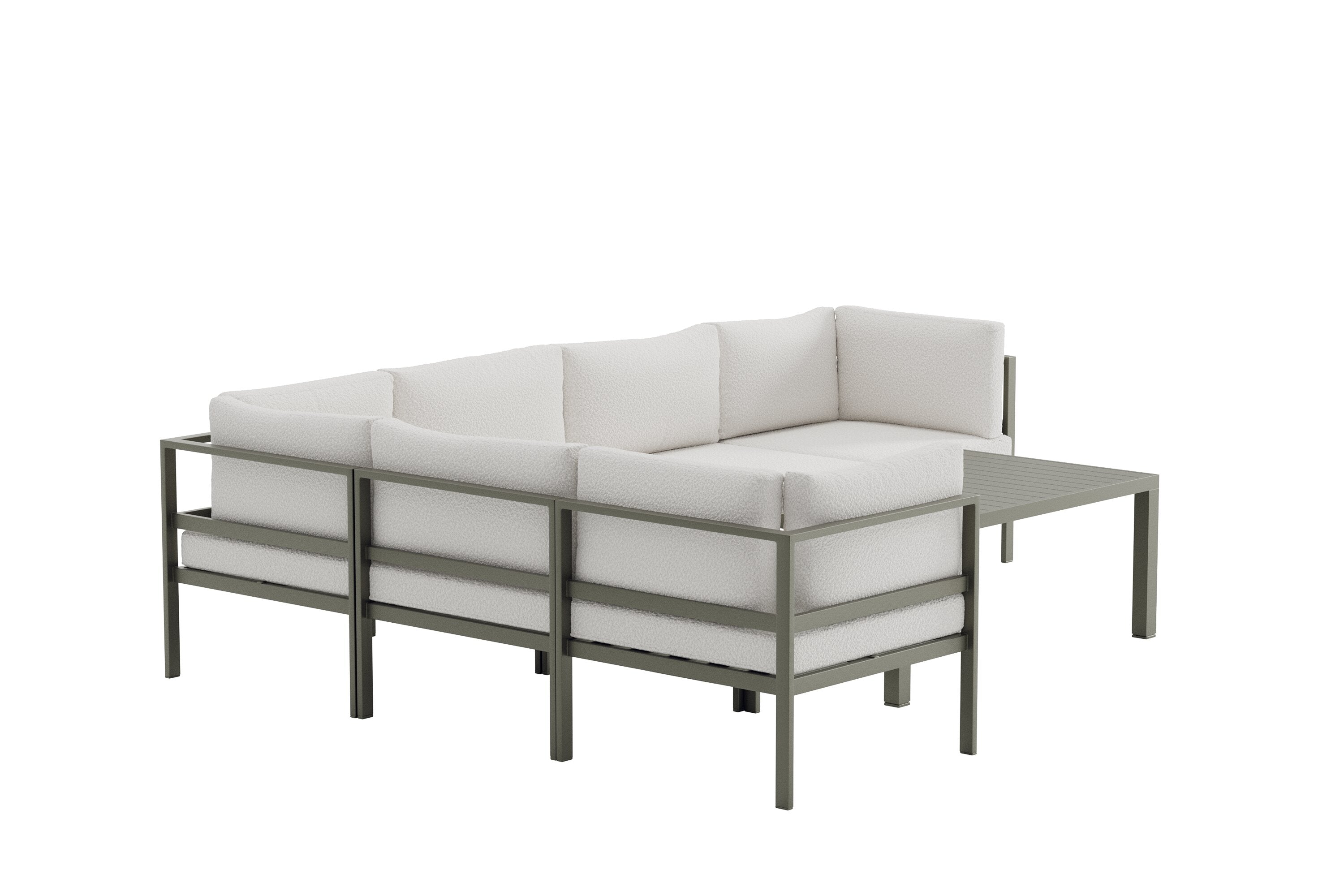 Tuinloungezetel Torena 3+3 – Grote hoekbank in wit met tafel