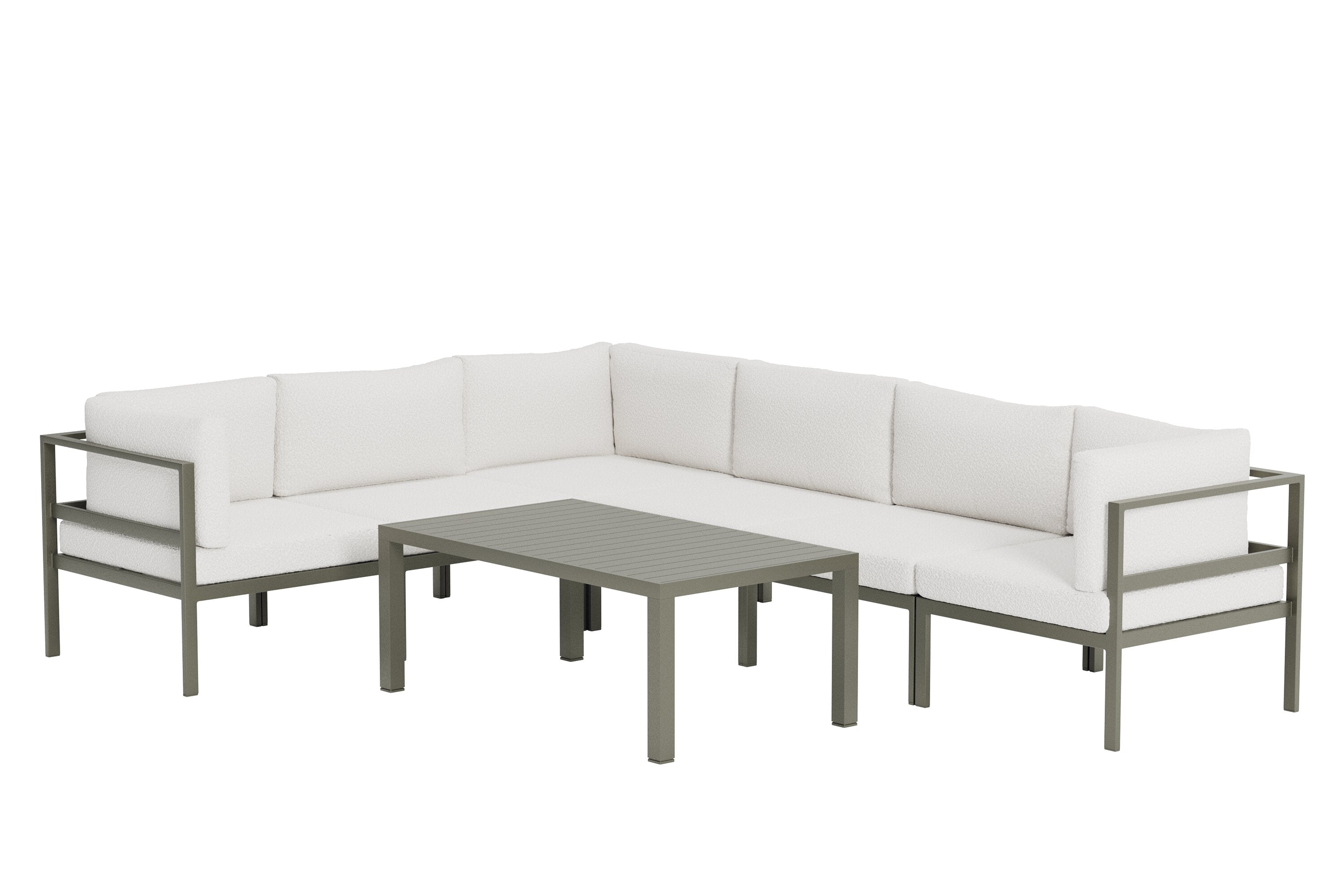 Tuinloungezetel Torena 3+3 – Grote hoekbank in wit met tafel