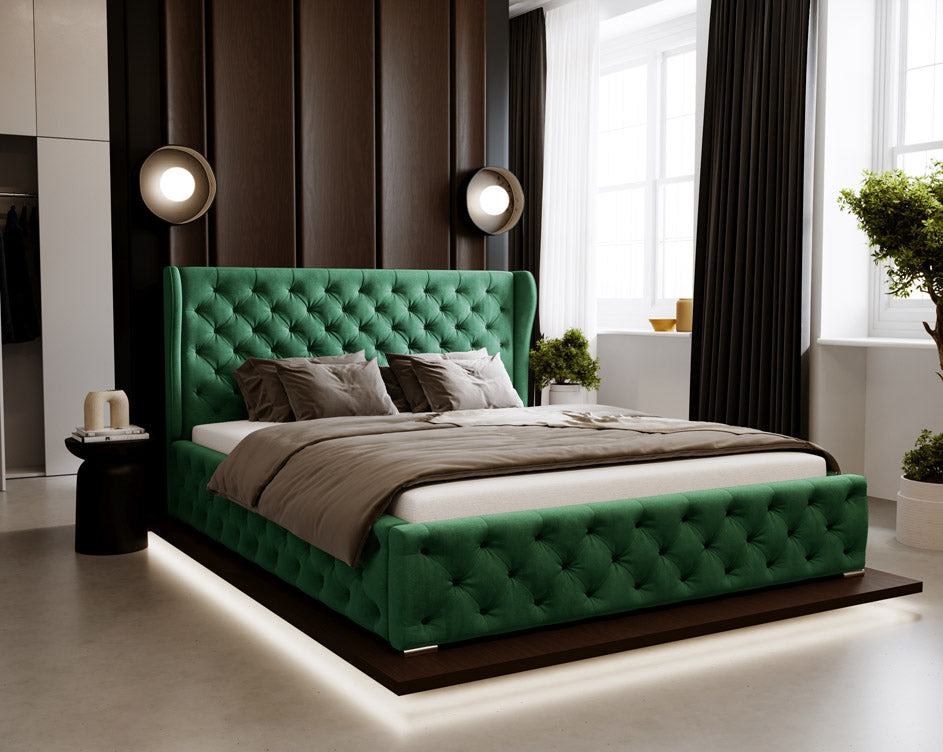 Designer gestoffeerd bed Royal in fluweel met opbergruimte