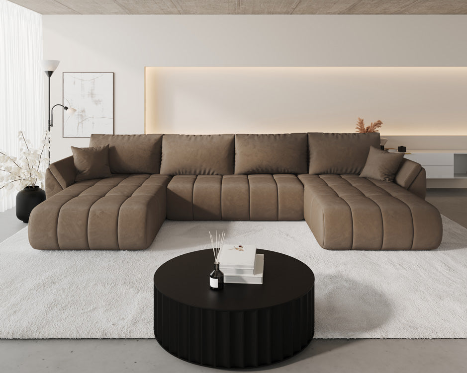 Designerbank Lenoa U met slaap- en klapfunctie in Fluweel
