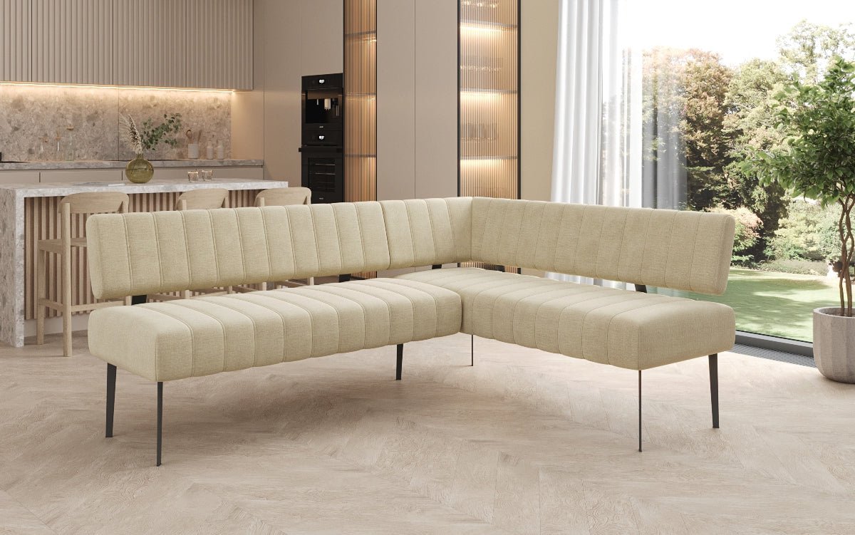 Gestoffeerde eettafelbank Montero van waterafstotend fluweel met metalen poten