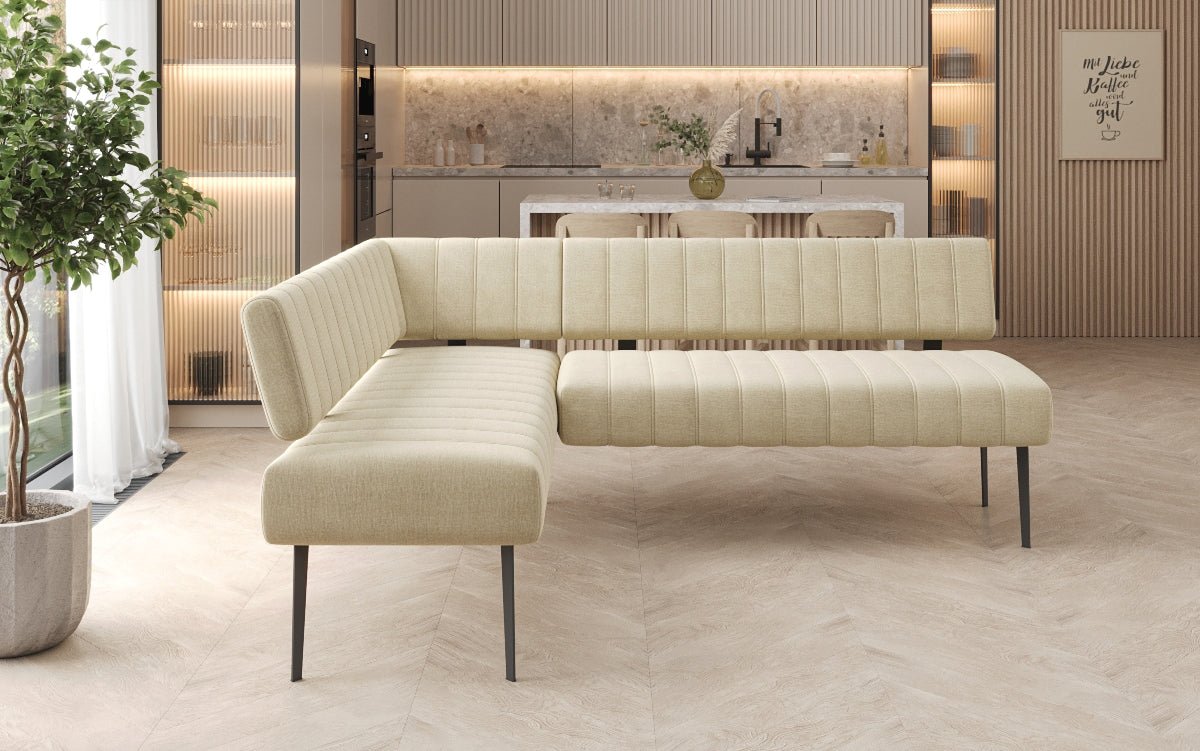 Gestoffeerde eettafelbank Montero van waterafstotend fluweel met metalen poten