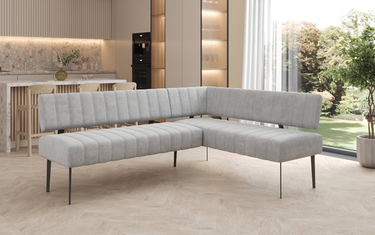 Gestoffeerde eettafelbank Montero van waterafstotend fluweel met metalen poten