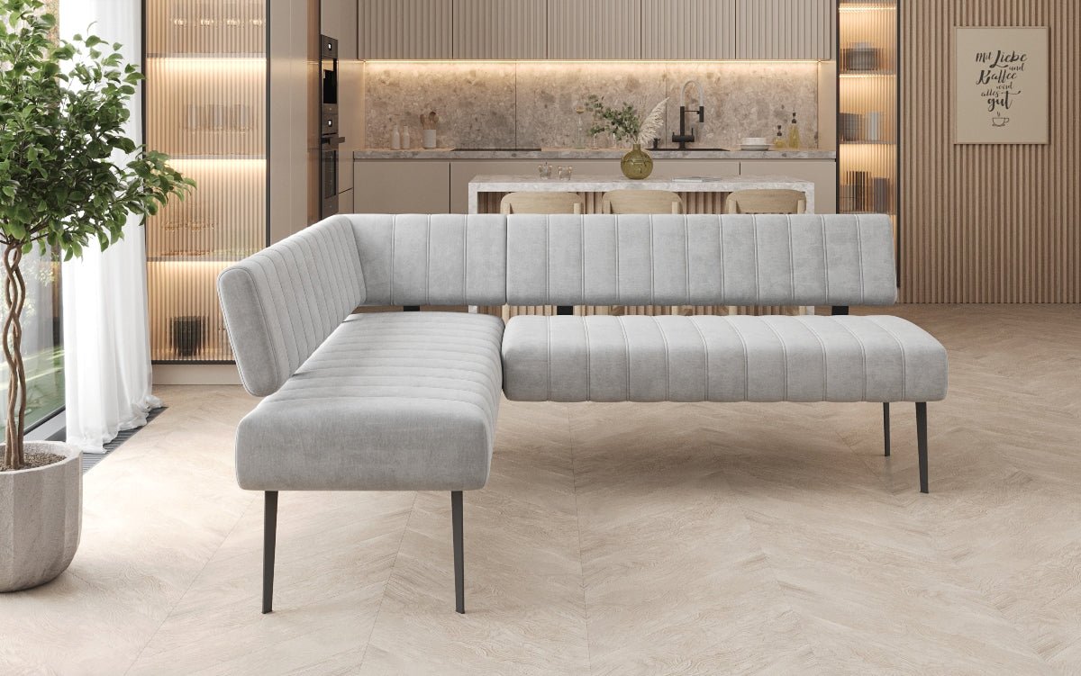 Gestoffeerde eettafelbank Montero van waterafstotend fluweel met metalen poten