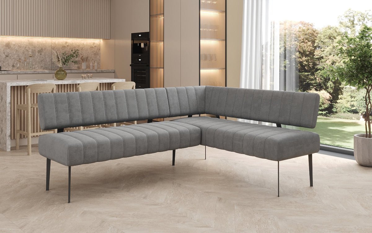 Gestoffeerde eettafelbank Montero van waterafstotend fluweel met metalen poten