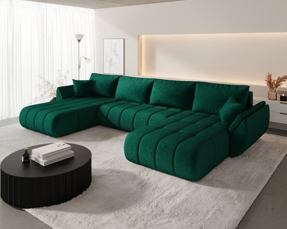 Designerbank Lenoa U met slaap- en klapfunctie in Fluweel
