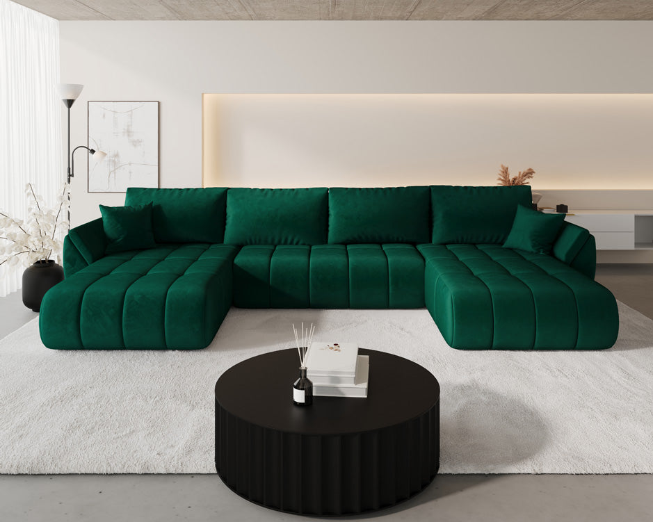Designerbank Lenoa U met slaap- en klapfunctie in Fluweel