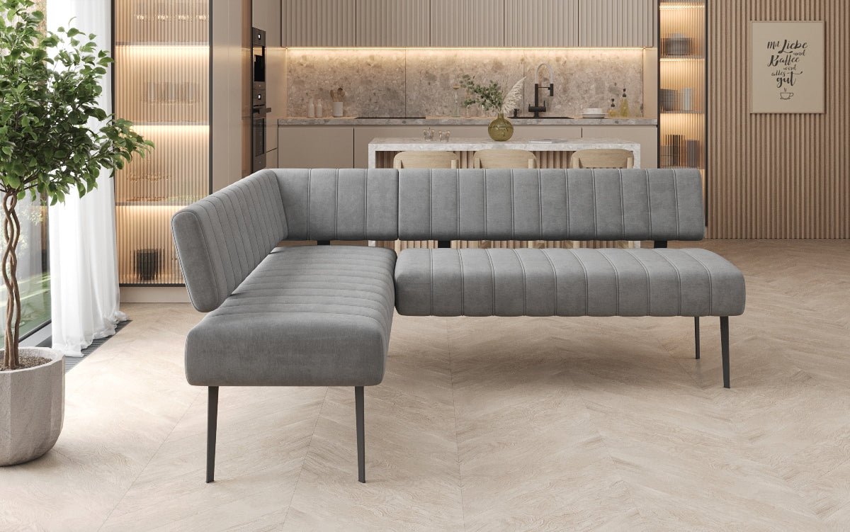 Gestoffeerde eettafelbank Montero van waterafstotend fluweel met metalen poten