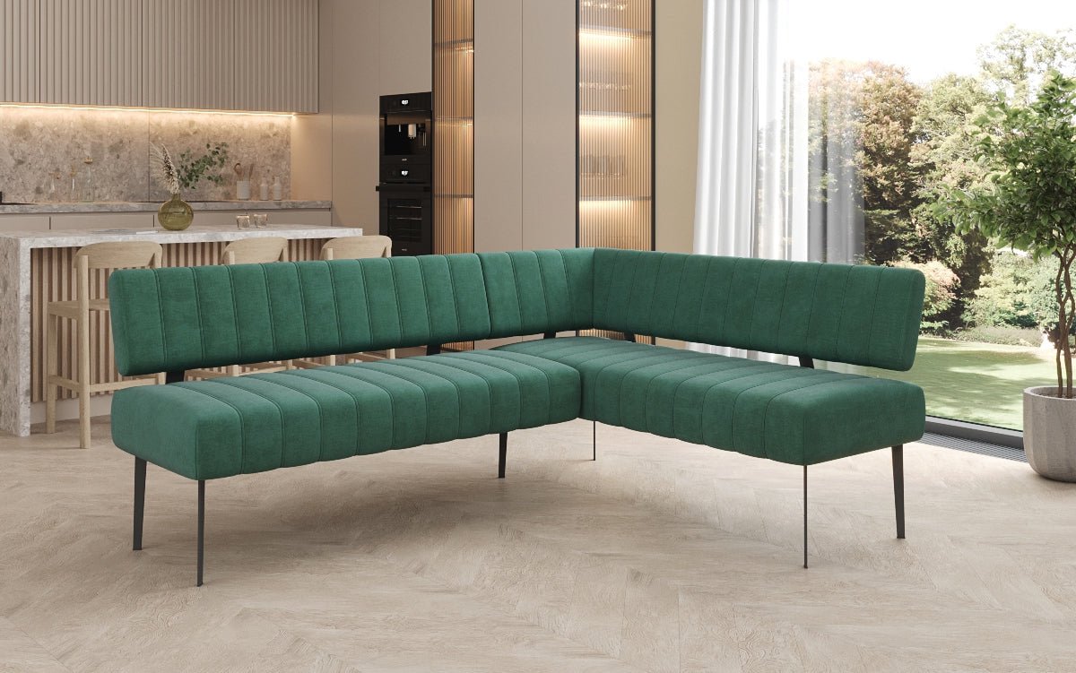 Gestoffeerde eettafelbank Montero van waterafstotend fluweel met metalen poten