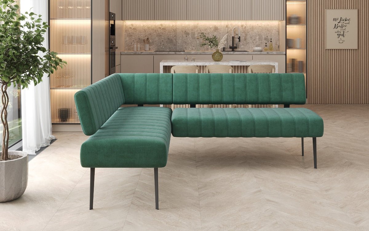 Gestoffeerde eettafelbank Montero van waterafstotend fluweel met metalen poten