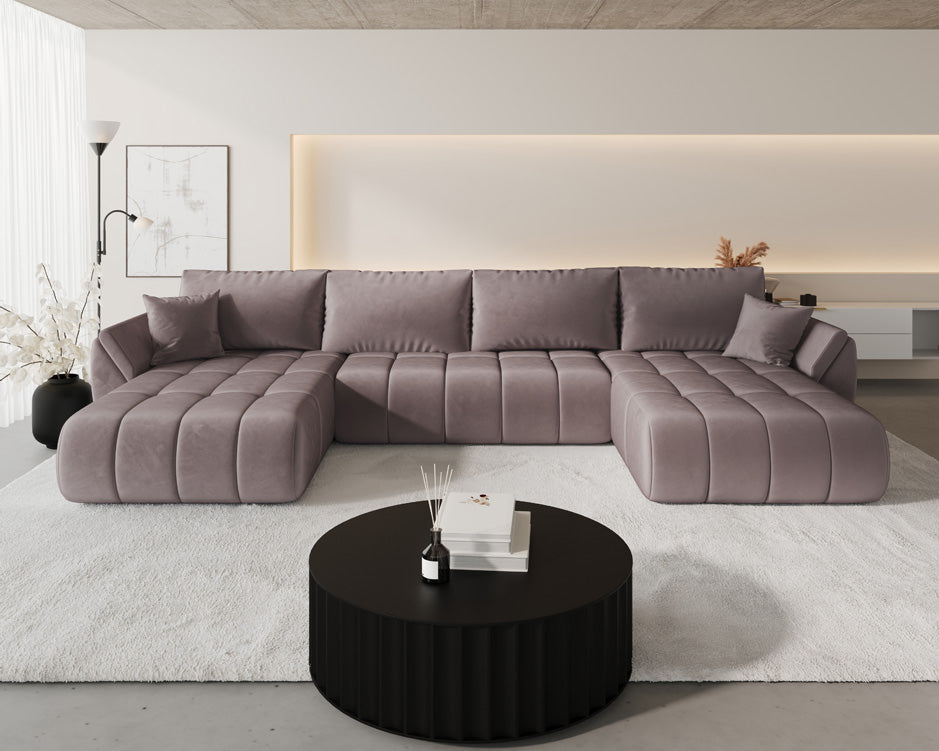 Designerbank Lenoa U met slaap- en klapfunctie in Fluweel