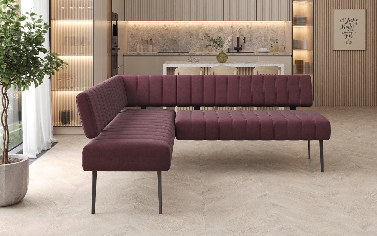 Gestoffeerde eettafelbank Montero van waterafstotend fluweel met metalen poten