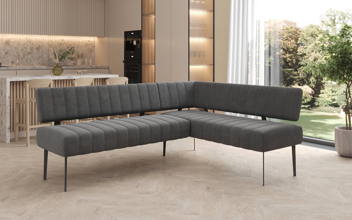 Gestoffeerde eettafelbank Montero van waterafstotend fluweel met metalen poten