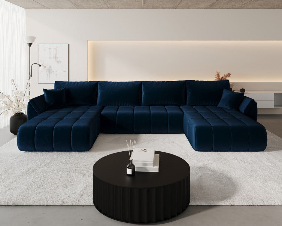 Designerbank Lenoa U met slaap- en klapfunctie in Fluweel