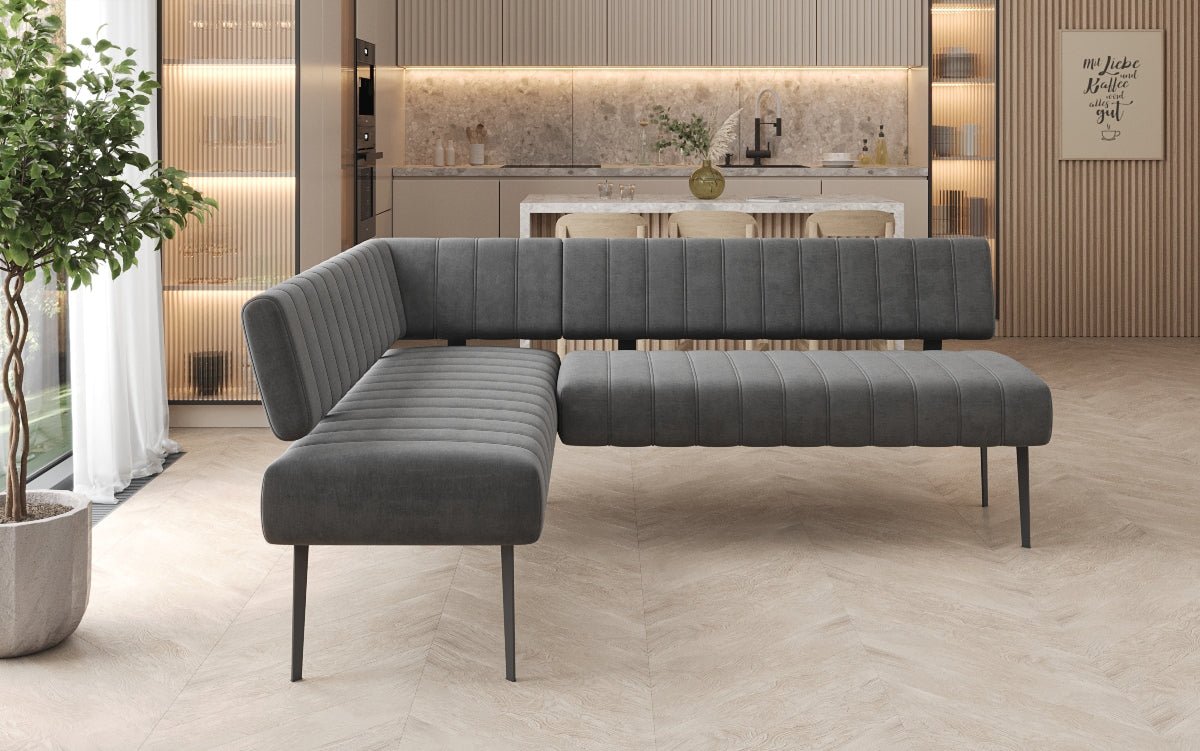 Gestoffeerde eettafelbank Montero van waterafstotend fluweel met metalen poten