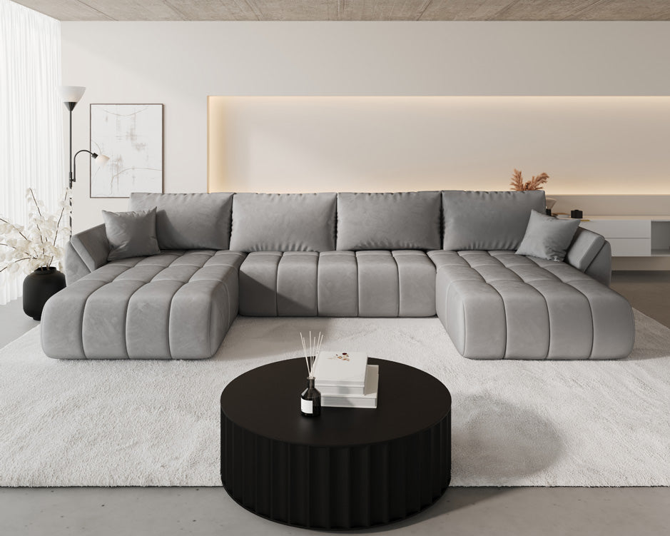 Designerbank Lenoa U met slaap- en klapfunctie in Fluweel