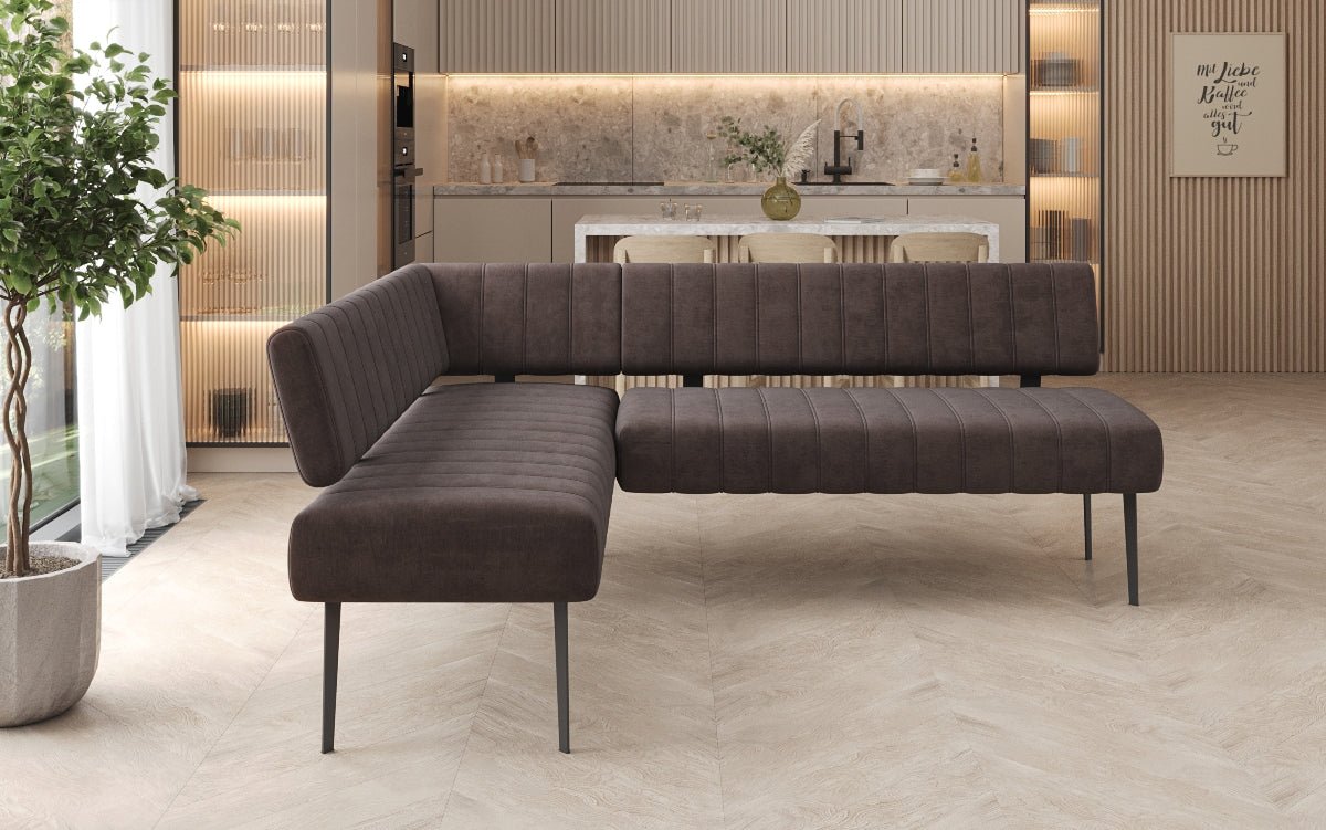 Gestoffeerde eettafelbank Montero van waterafstotend fluweel met metalen poten