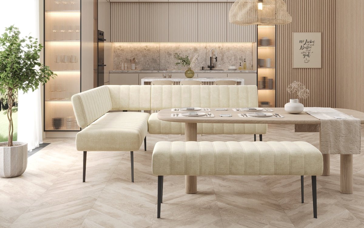 Gestoffeerde eettafelbank Montero van waterafstotend fluweel met metalen poten