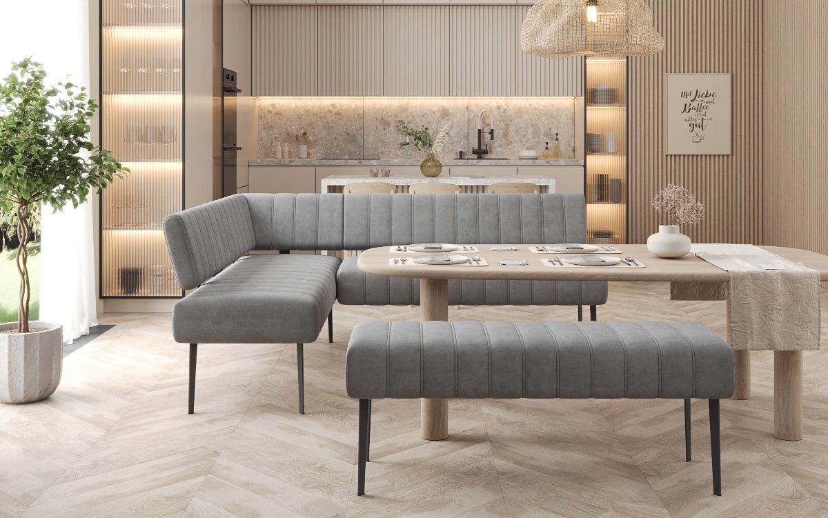 Gestoffeerde eettafelbank Montero van waterafstotend fluweel met metalen poten