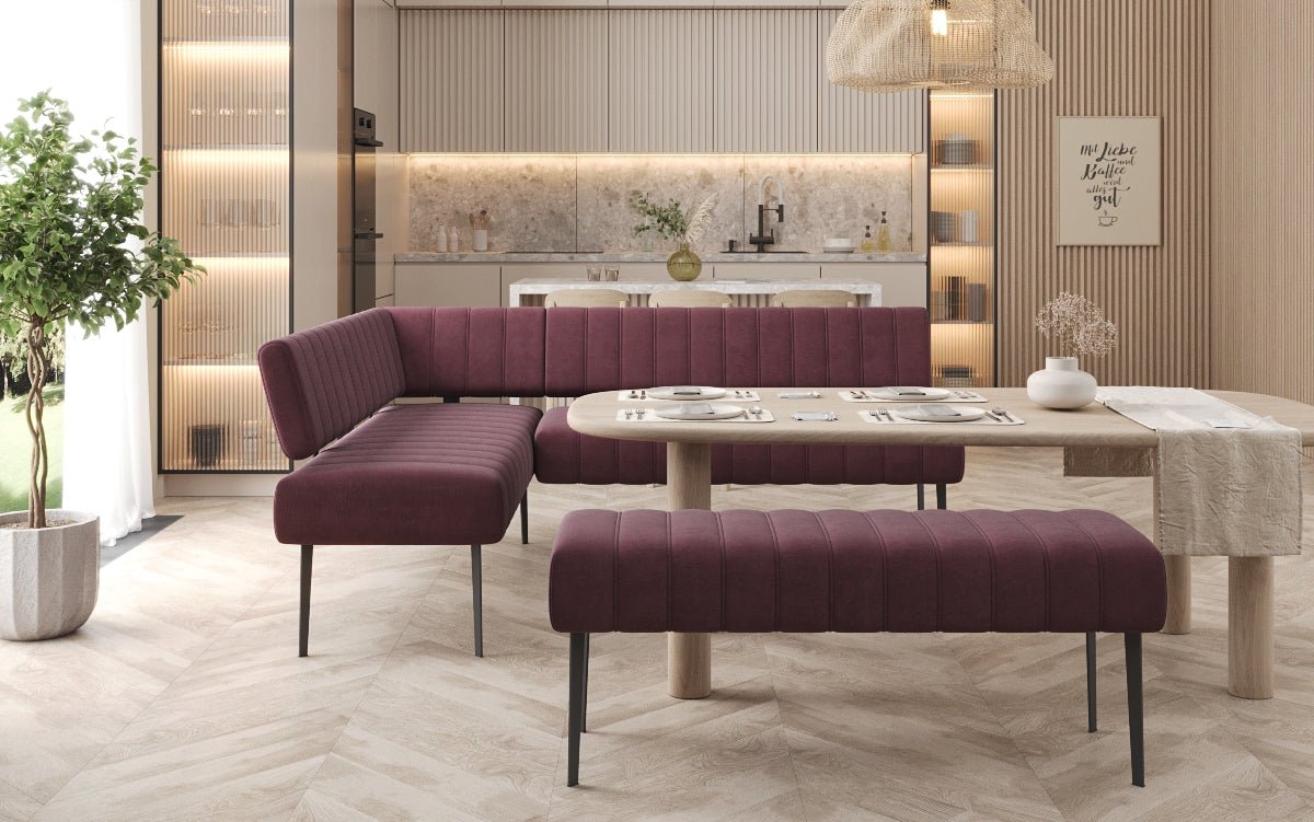 Gestoffeerde eettafelbank Montero van waterafstotend fluweel met metalen poten