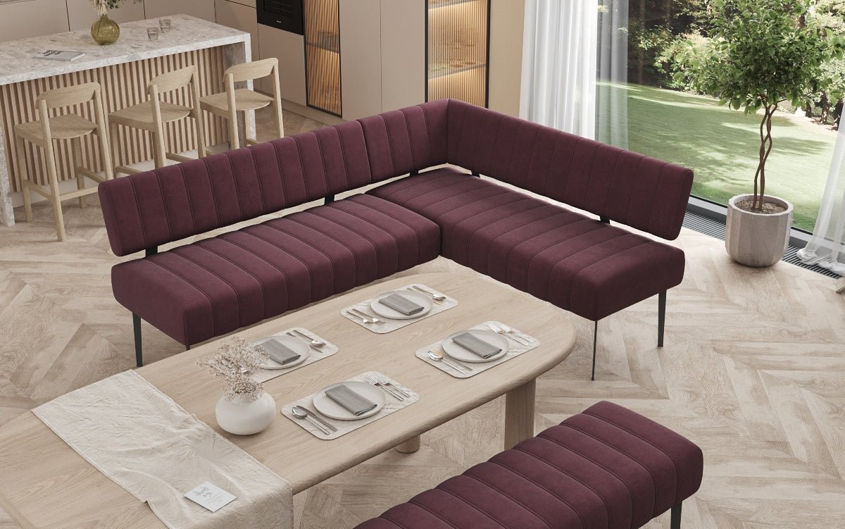 Gestoffeerde eettafelbank Montero van waterafstotend fluweel met metalen poten